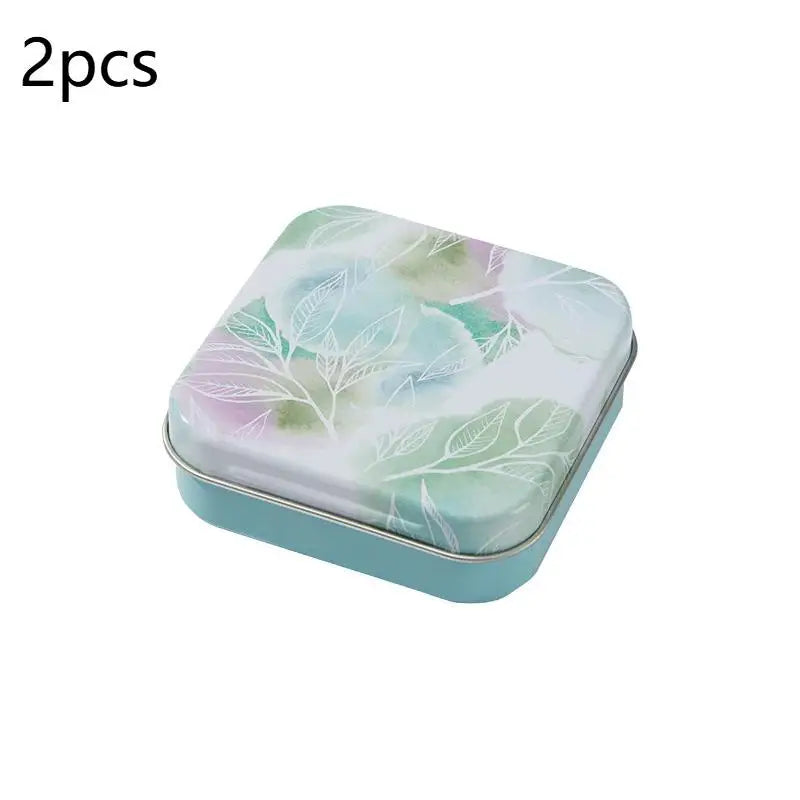 2Pcs Square Colored Flip Top Tin Box Portable Jewelry Candy Medicine Storage Box Hand Sticker Case Earphones Organizer Qme A2