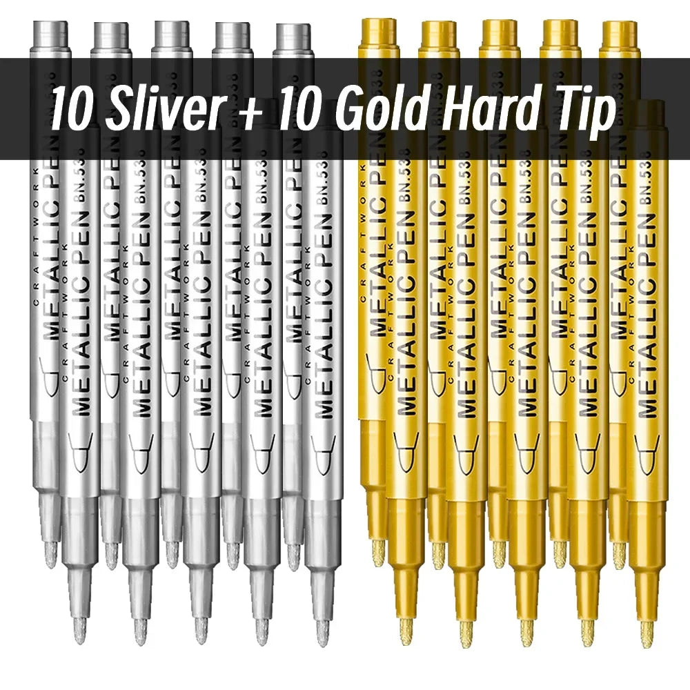 3pcs Brush Metallic Paint Marker Pens Gold Silver Color Permanent Art Marker For Manga Crafts Scrapbooking Stationery Supplies Qme Hard 10Silver 10Gold