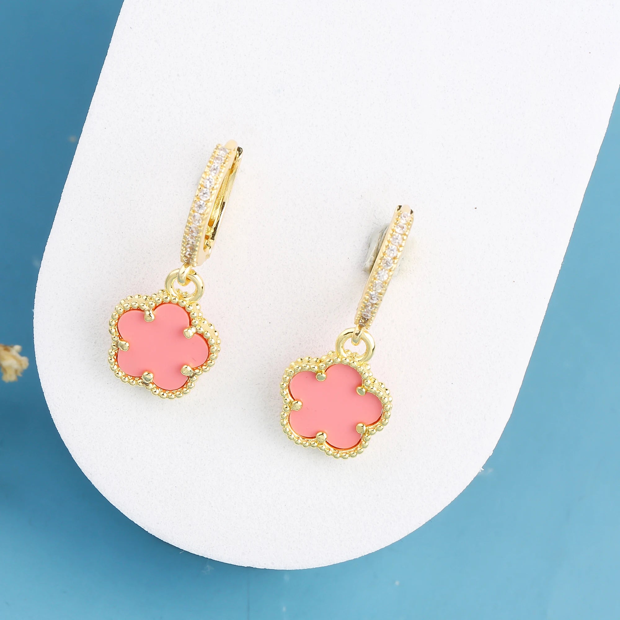 New Trend 10 Colors Hot Sale Five Leaf Flower Stone Drop Earrings Luxury for Women's Party Ears Jewelry Accessories Clover Qme Color 7