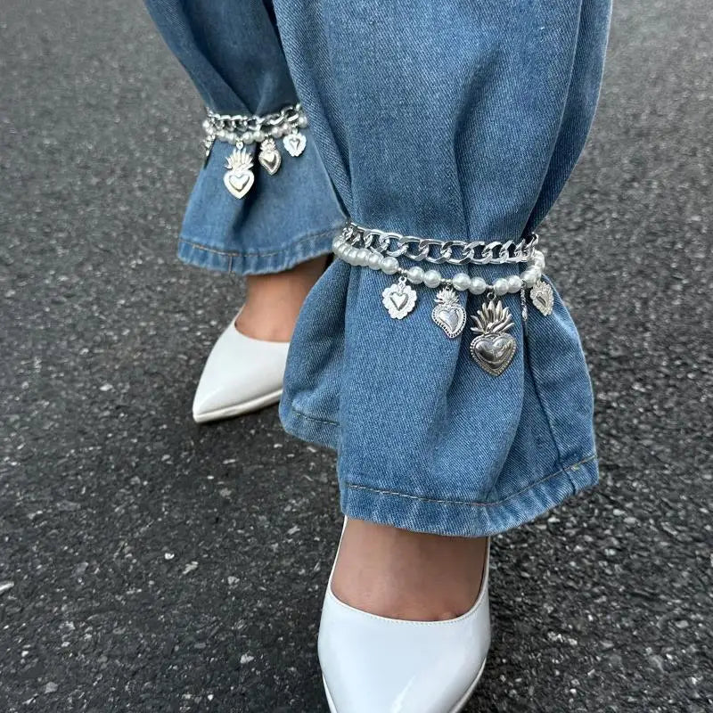 Fashionable Foot Bracelet with Metal Heart, Imitation Pearl; Unique Gift for Girls and Women Qme
