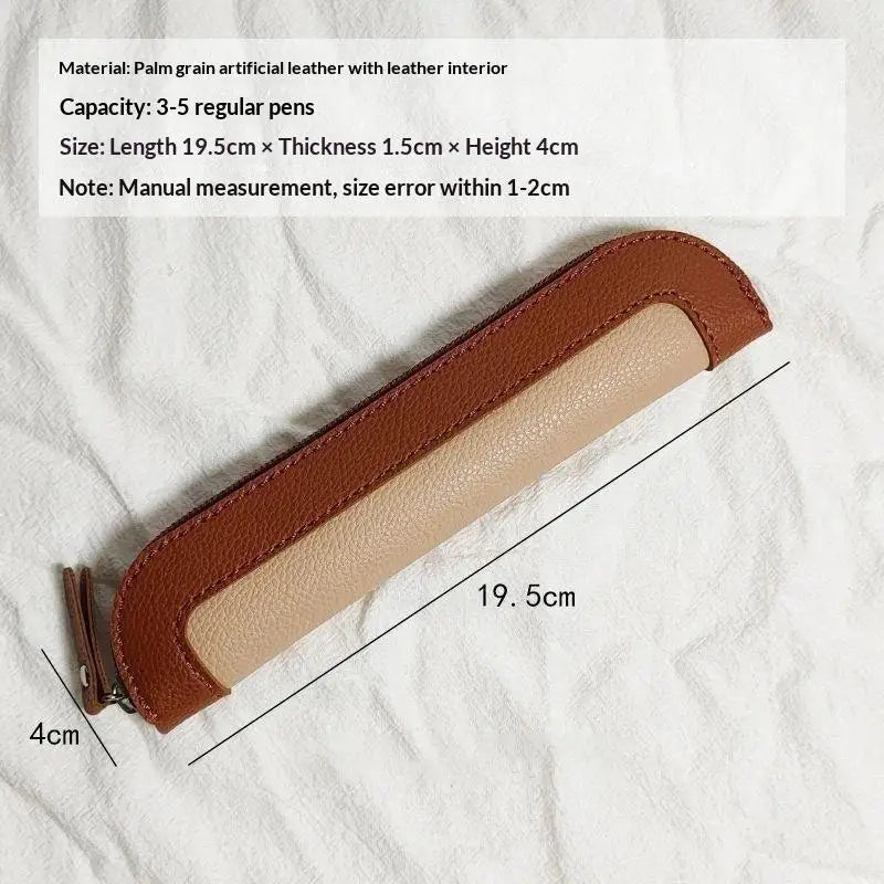 PU Leather Pen Holder Brass Snap Closure Fine Stitching Slim Pencil Qme A13