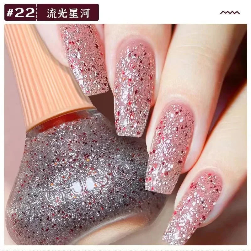 45 Colors Nail Polish Oil-based Nails Polish No-bake Quick Dry Non-tear Small Glitter Nail Gel Transparent Red Nail Art Qme 22