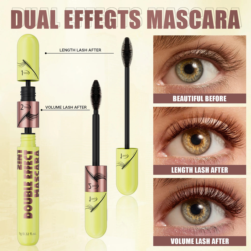 [Dual Brush Heads Brown Mascara] Waterproof Brown Mascara with Dual Brush Heads - Smudge-Proof, Clump-Free for Longer Qme