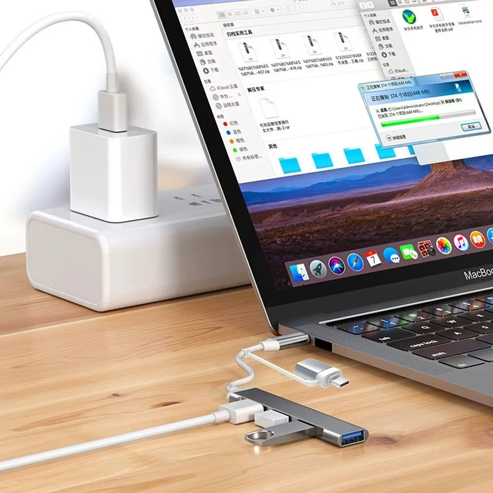 Type C USB HUB Dock USB 3.0 2.0 Hub 4 porte Multi Splitter Multi-port USB Splitter Expander for PC Computer USB Type C Adapter Qme