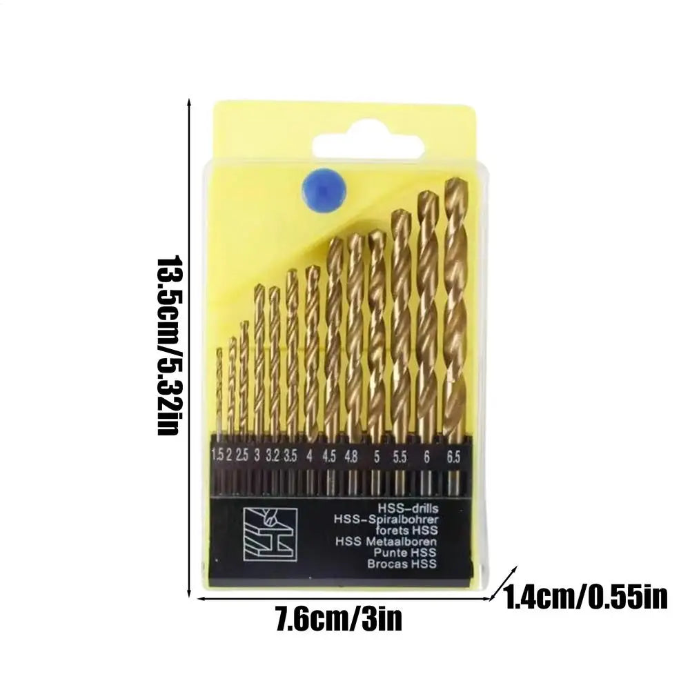 NEW Drill Bit 13 Piece Twist Woodworking Drilling Tools 1.5-6.5mm Twist Drill Bit Set For Wood Copper Aluminum Alloy Carpenters Qme Gold