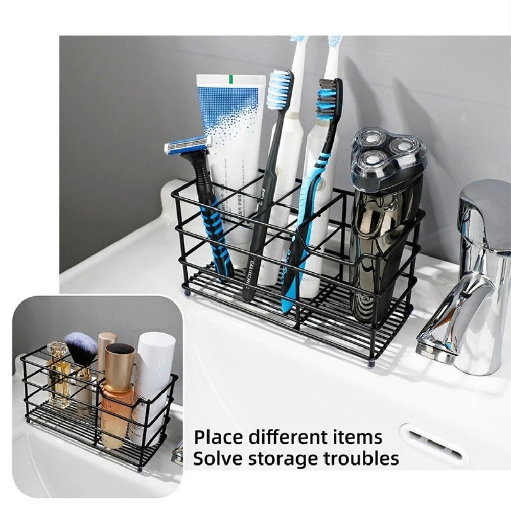 Compact Space-saving Washroom Storage Stand Stainless Steel Toothbrush Toothpaste Rack Freestanding Holder For Home Daily Use Qme