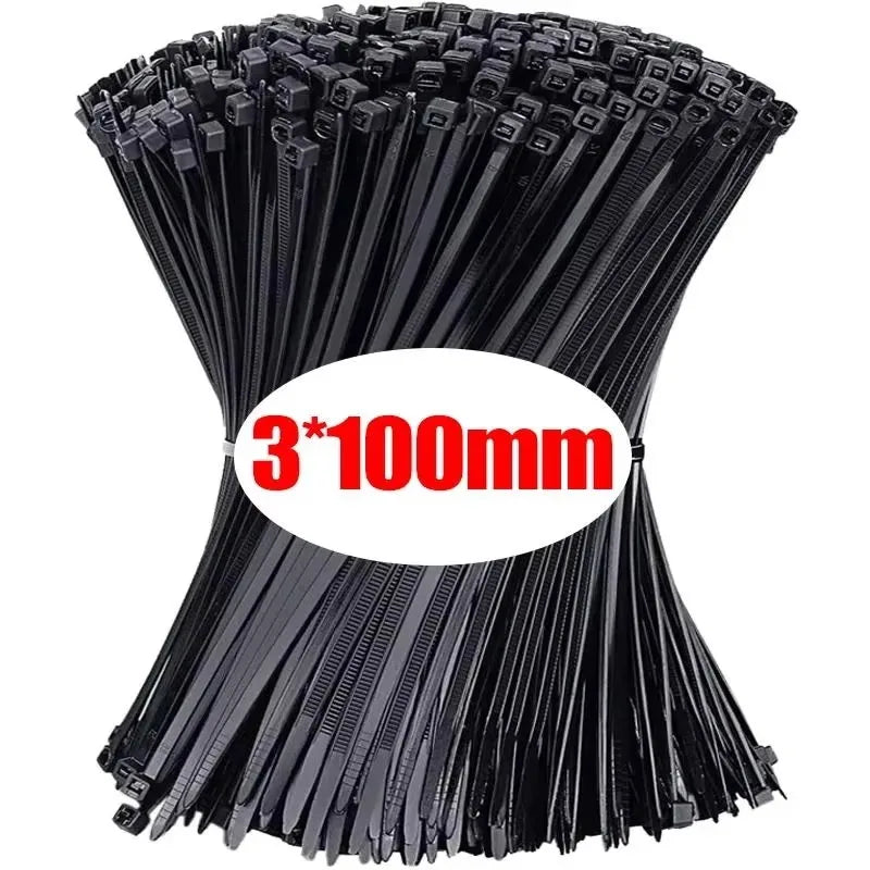 200/100PCS Black Cable Ties High Tensile Strength, UV Resistant, Self-Locking For Home & Office Cord Management Qme 3X100mm 200pcs