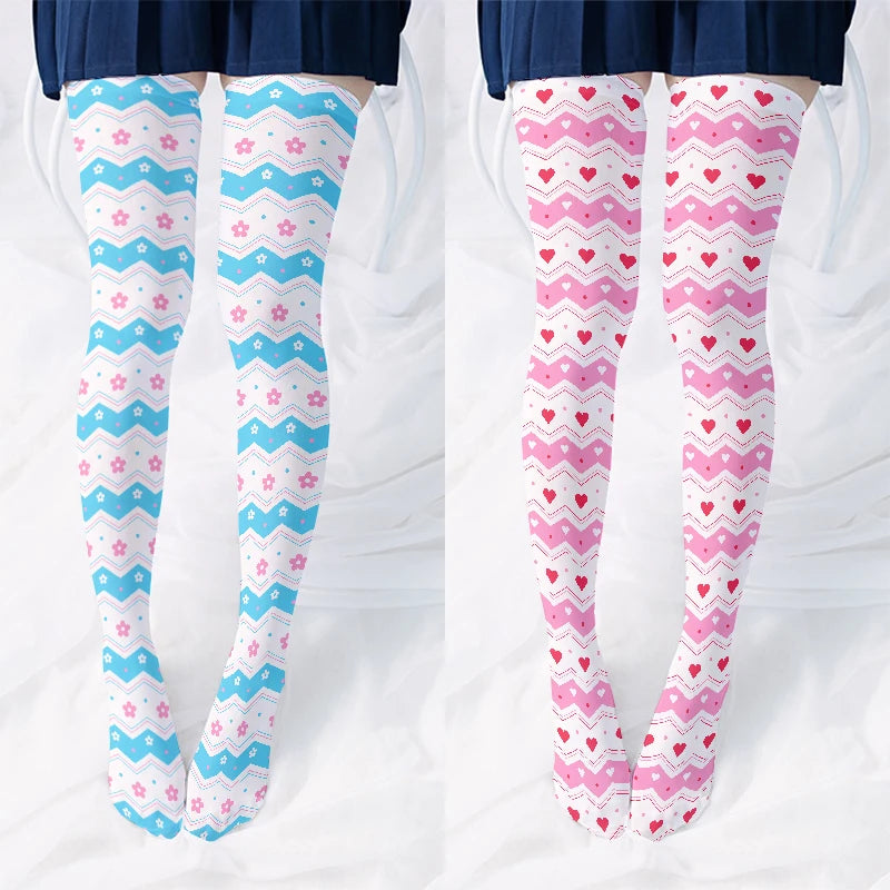 Cute Sweet Loli Stockings Fashion 3d Printing Striped Love Kawaii Qme
