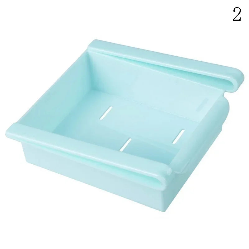 Slide Kitchen Fridge Freezer Space Saver Organizer Storage Rack Shelf Holder Kitchen Refrigerator Storage Box Food Container Qme Blue