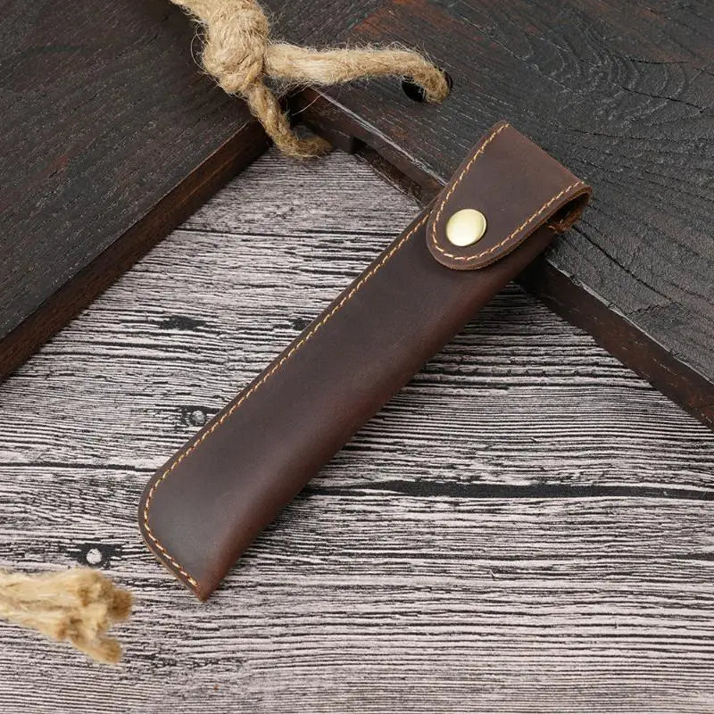 PU Leather Pen Holder Brass Snap Closure Fine Stitching Slim Pencil Qme A3