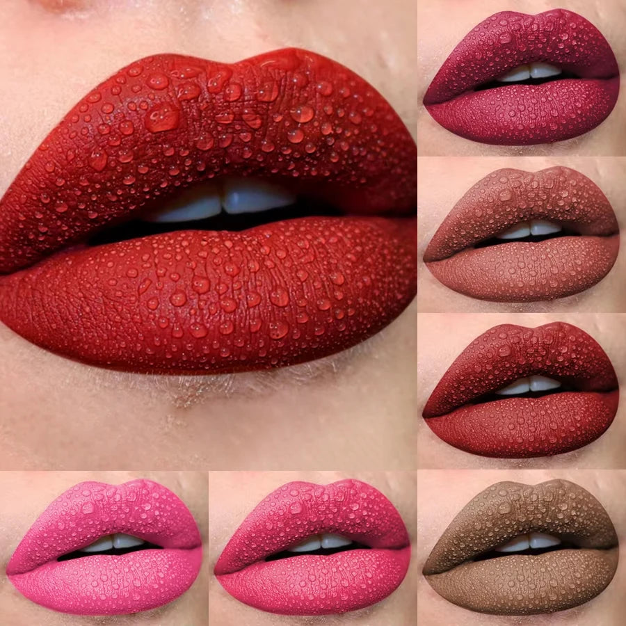 10 pcs/set Nude Lip Gloss Matte Velvet Lipstick - Matte Finish & Long-Lasting，Velvet Lip Gloss Gift Box, Halloween Stage Makeup Qme