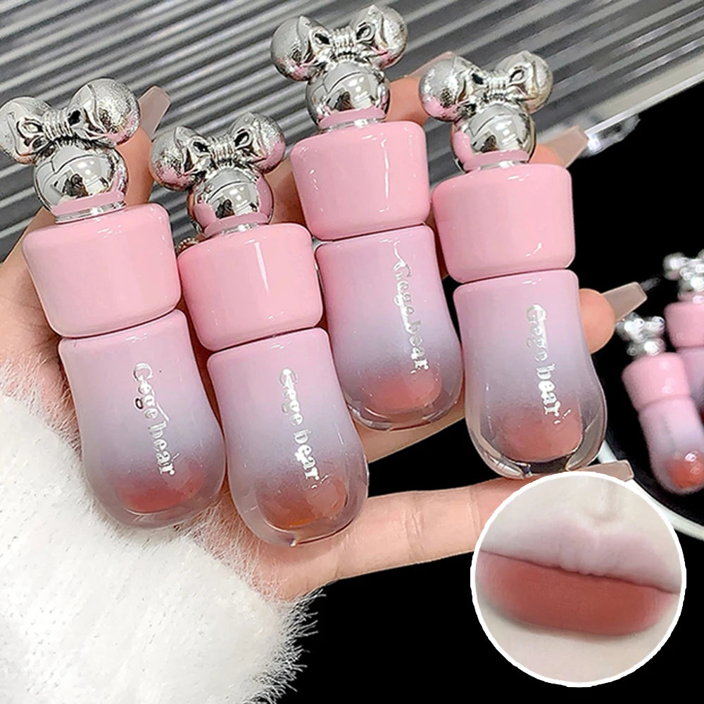 Gege Bear Cute Bow Lip Glaze Matte Velvet Clay Long-lasting Qme