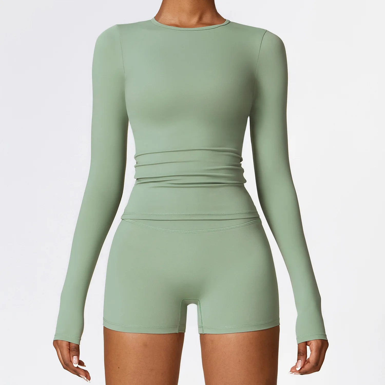 A Yoga Shirts For Women Long Sleeve Winter Fitness Running Gym Clothes Workout Dry Fit Breathable High Elastic Sports Top Qme S Basil green