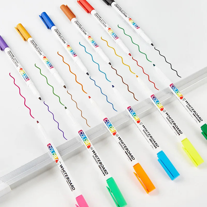 12/24Colors Dry Erase Markers Whiteboard Marker Pen Office School White Board Stationery Fine Tip Colored Pens Qme