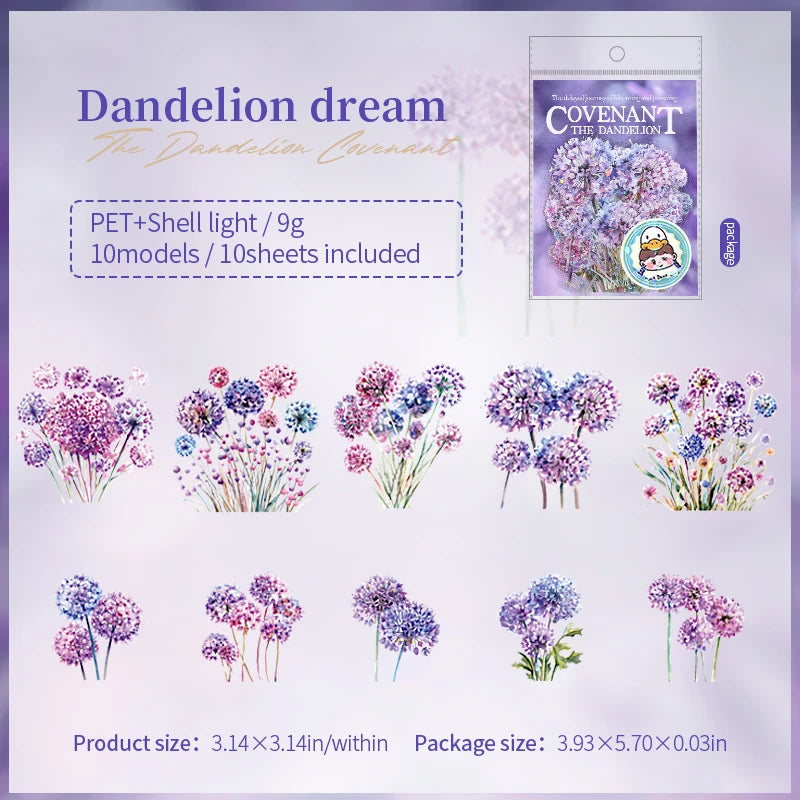 10sheets/bag Iridescent Dandelion Stickers for Scrapbook DIY Art Journal Phone Case Planner Notebook Decoration Gift Qme 5