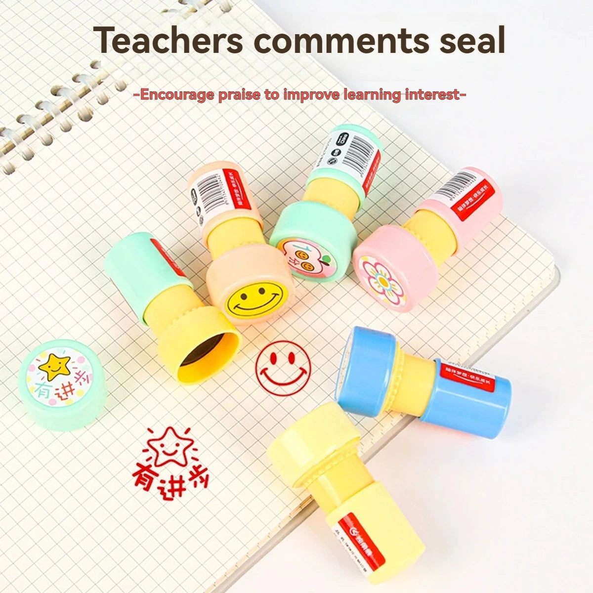 6Pcs Teacher Stamp Set,Self-Inking Motivational Classroom Stamper for Grading,Encouraging Rating Stamp,for Reward Supplies Qme