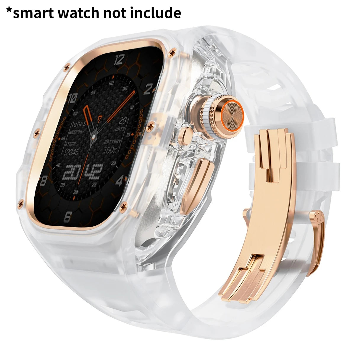 Refit Mod For Apple Watch Ultra 3/2 49mm Transparent Case Silicone Band Refit Kit For iWatch Series 11 Metal Butterfly Buckle Qme TrTrRG 49mm-For ultra 3 2 1