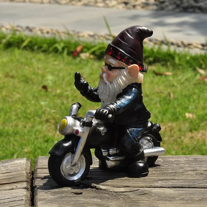 Gnome Dwarf Resin Home Garden Decoration Crafts Ornaments Biker Old Qme