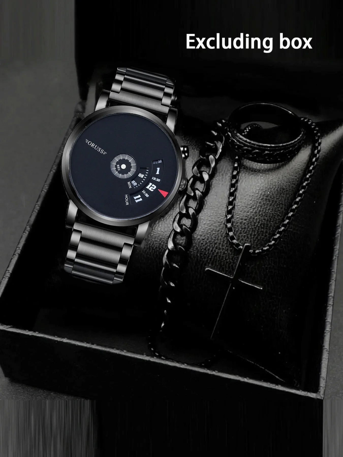 ORUSS Authentic New Men's Watch Automatic Movement Starry Sky Steel Belt Set Waterproof Black Technology Youth Qme black No