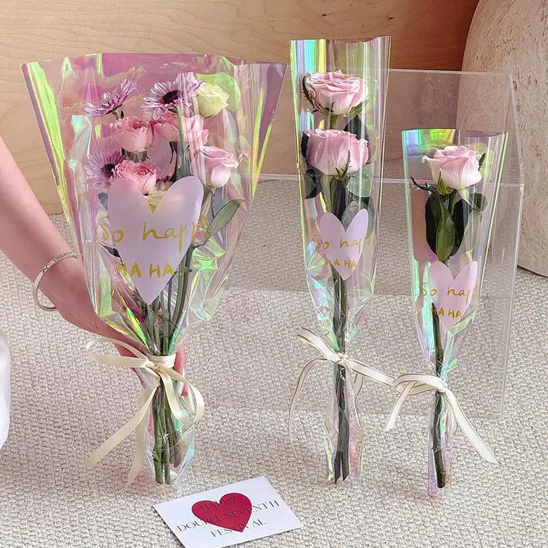 30pcs Transparent Rose Packaging Bags Flower Bouquet Plastic Bag Bouquet Wrapping Paper One Straight Bag Flower Packagin Qme