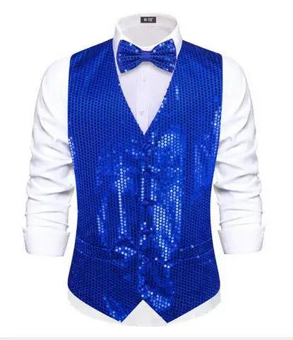 Elegant Sparkling Sequin Vest & Bow Tie Set – 3 Bold Color Choices for Party, Disco, Stage Wedding Guest Outfits Qme MJTZ3241 XXL