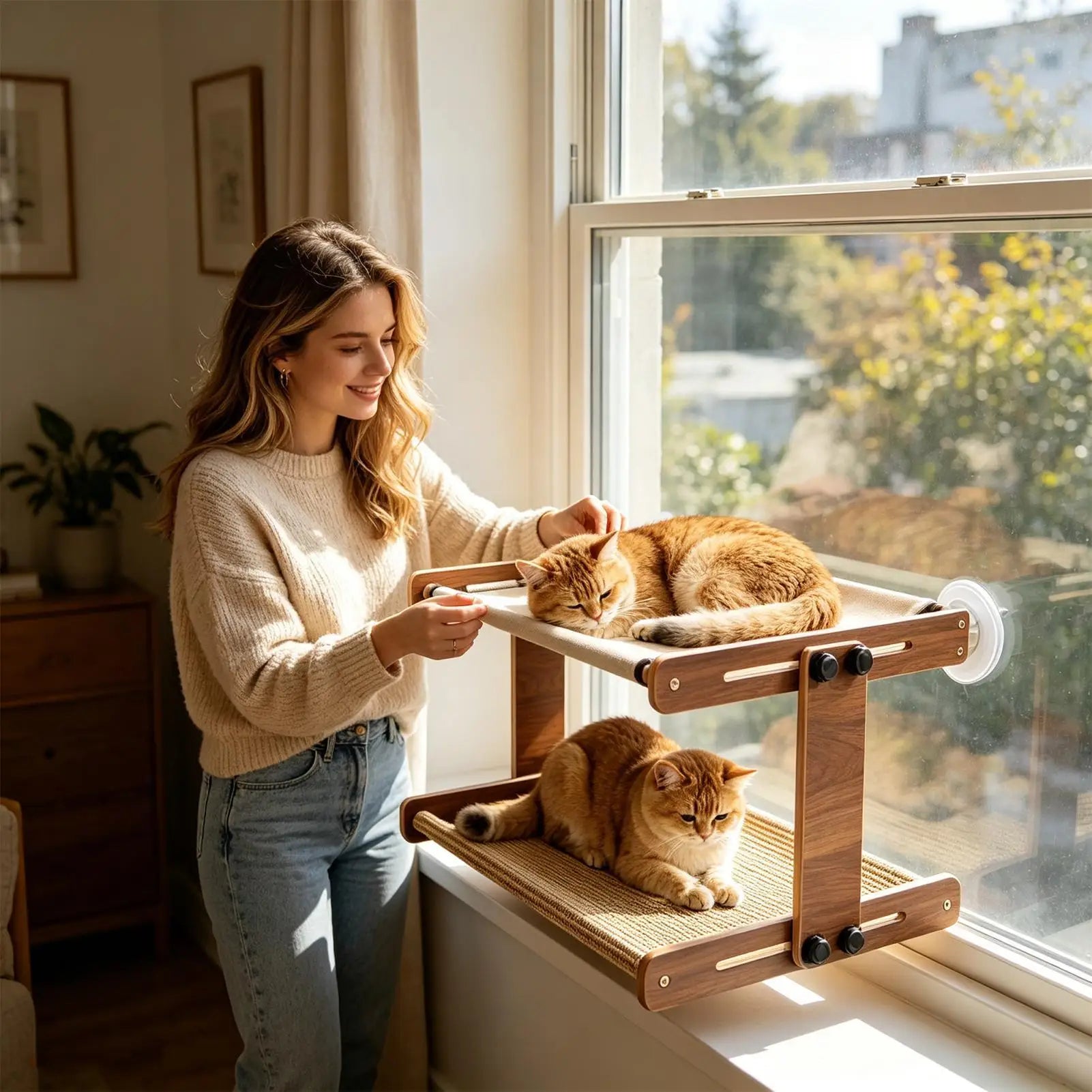 Cat Window Perch Suction Cup Resting Nest Breathable Mesh Easy To Adjust All Seasons Window Cat Perch For Kitten Play Indoor Qme