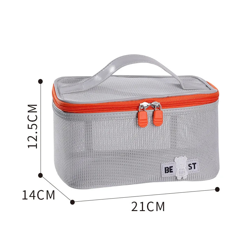 Hot Sale Portable Handheld Toiletries Bag Outdoor Travel Cosmetic Organizer Mesh Toiletry Organizer Trendy Beach Cosmetic Pouch Qme Open-topBagGrey