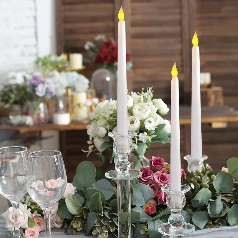 LED Long Candle Flameless Pointed Candle Light Battery Powered Candle Light for Birthday Wedding Dinner Party Decoration Qme