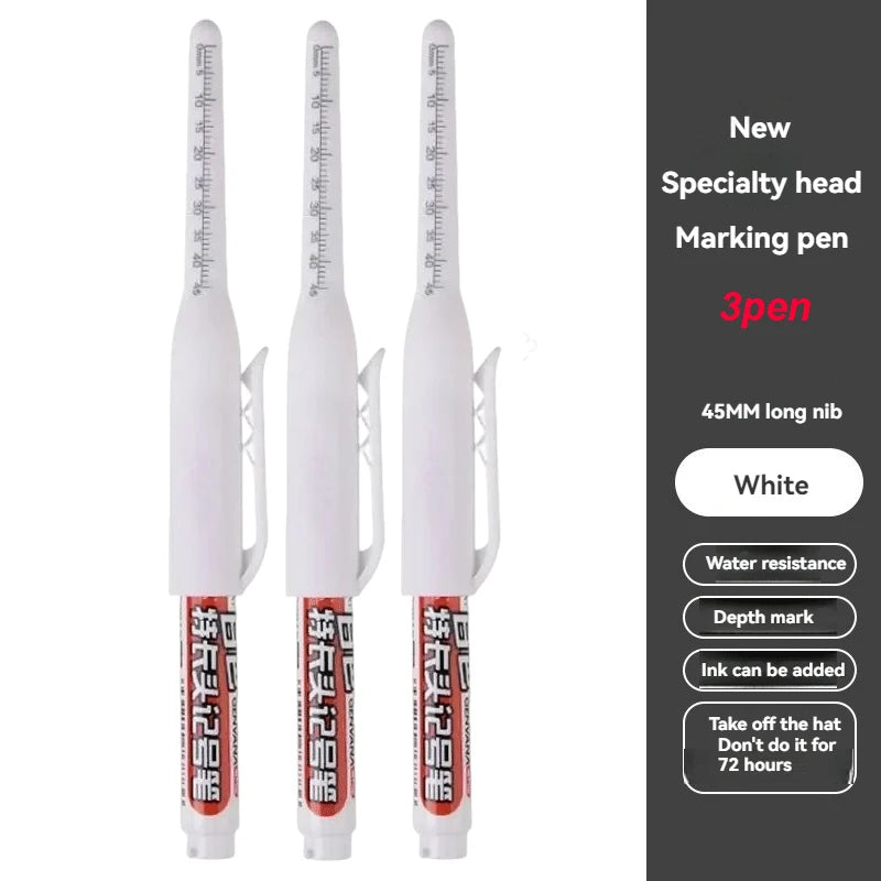 1-40Pcs 45mm Waterproof Deep Hole Marker Pens Long Nib Head Carpenter Pen Black White Ink for Multi-Purpose Woodworking Tools Qme