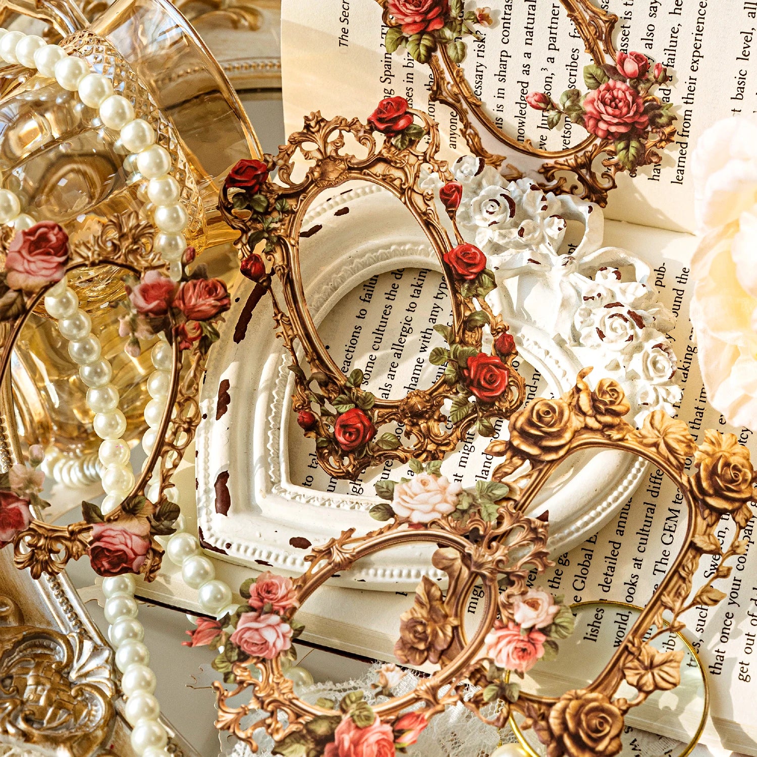 TIANZI 10 pcs Relief Retro Frame hollow-out Flowers Picture Frame Gorgeous Relief Hand Tent DIY Decorative Collage Material Qme