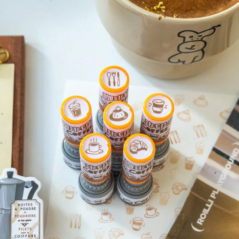 Cartoon Coffee Wooden Rubber Stamps Small Cute Life Travel Rubber Seal Scrapbooking Planner Decorative Stamp Stationery Korean Qme