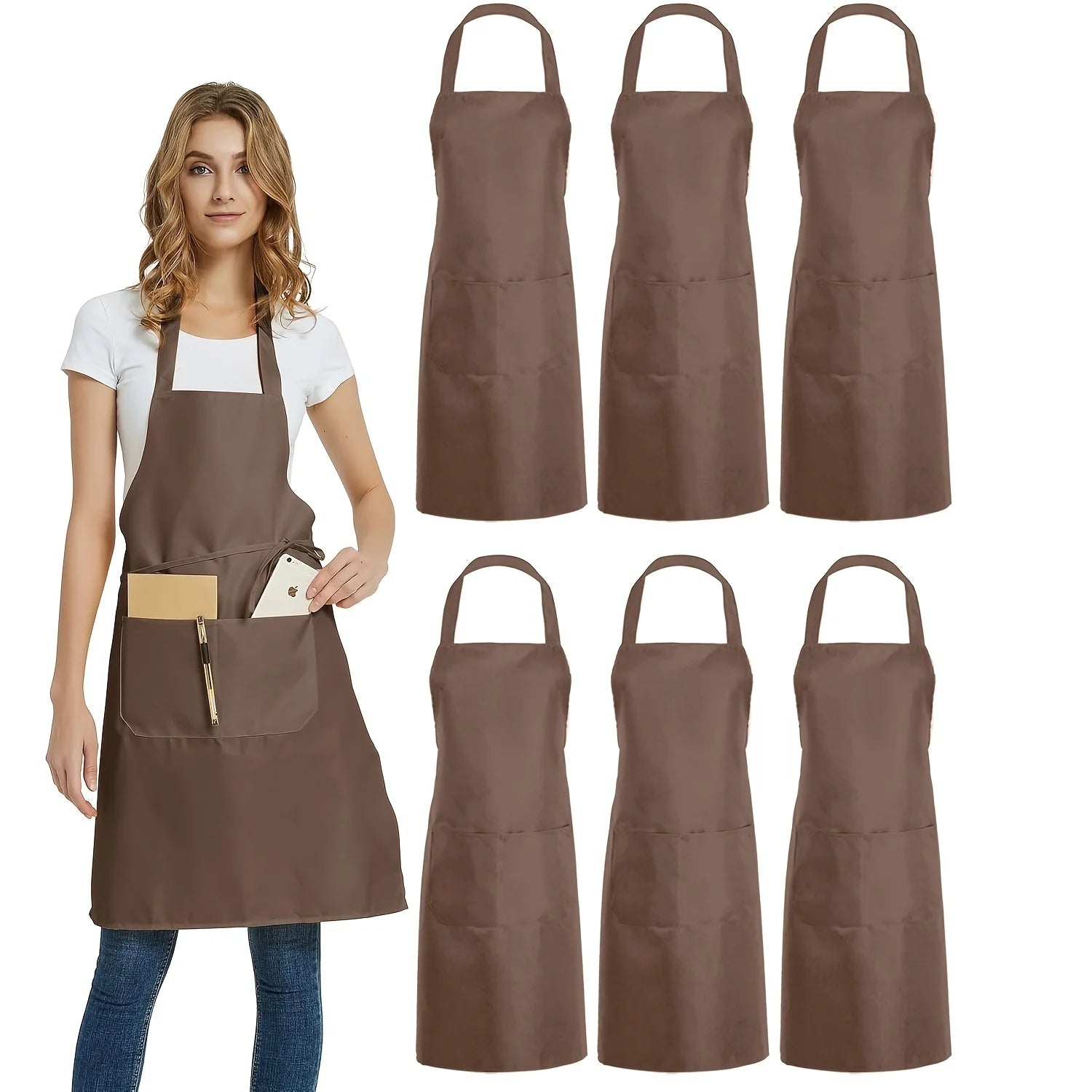 4pcs Adjustable Canvas Aprons with Pockets Comfort Fit for Cooking Chefs Waiters BBQs Hairdressers Easy Clean Qme Coffee 6pcs OneSize