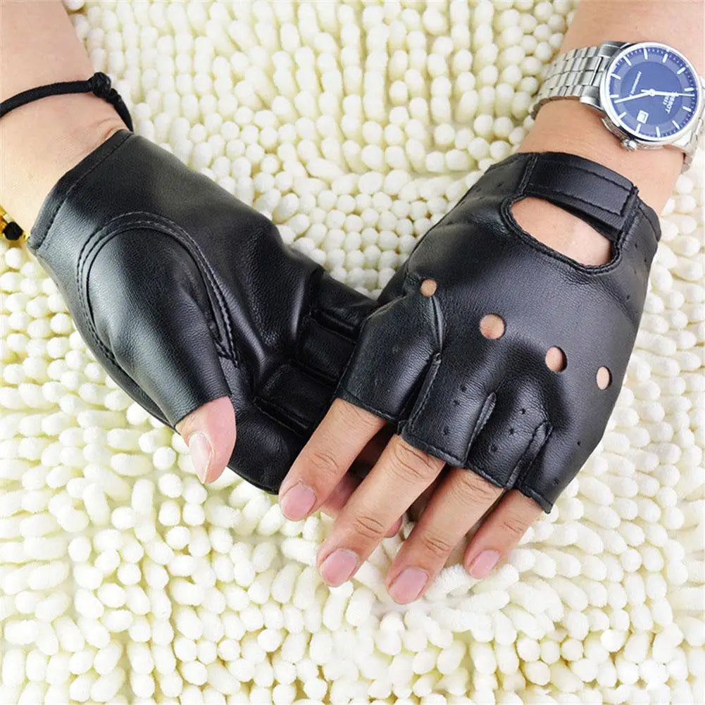 Fingerless Gloves Punk Half Finger PU Leather Dance Gloves Breathable Accessories Fashion Outfits for Cycling Gym Dance Fitness Qme
