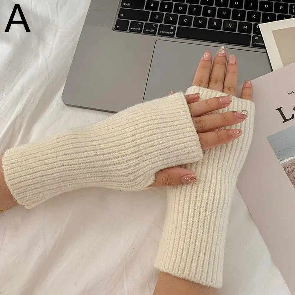 Short Fingerless Gloves Women's Mitten Winter Warmer Knitted Arm Sleeve Fine Casual Soft Girl's Goth Clothes Punk Gothic Gloves Qme A