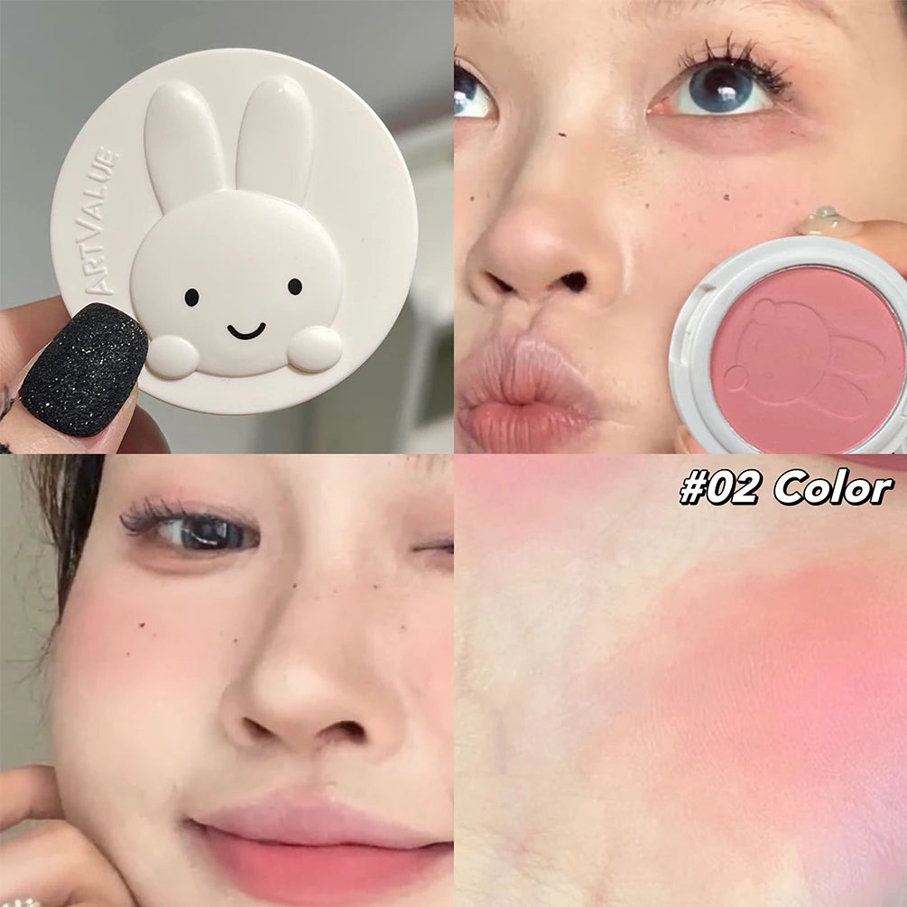 Monochrome Blush Palette Matte Peach Rouge Cute Bunny Rose Red Cheek Tint Blusher Powder Natural Face Contouring Shadow Makeup Qme 02