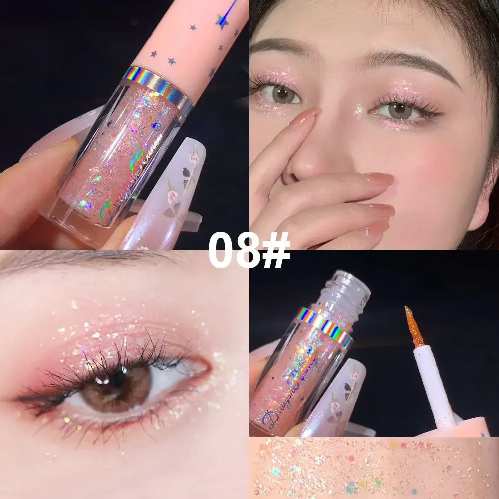 Blue Sequins Liquid Eyeshdaow Glitter Gel Shiny Metallic Eyeliner Pen Diamond Shimmer Waterproof Eye Beauty Party Makeup Tool Qme 08