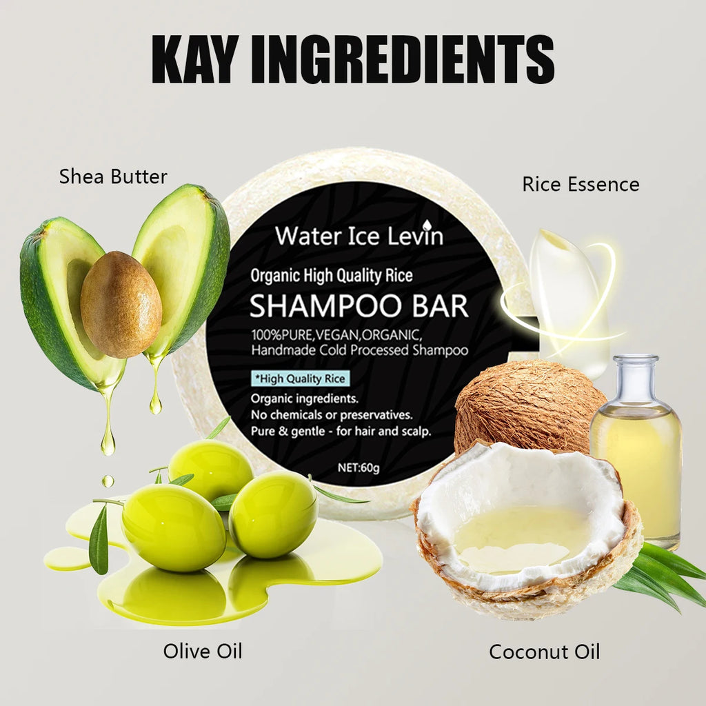 Organic High Quality Rice Shampoo Bar Handmade Cold Processed, Chemical-Free with Shea Butter & Coconut Oil for All Hair Types. Qme