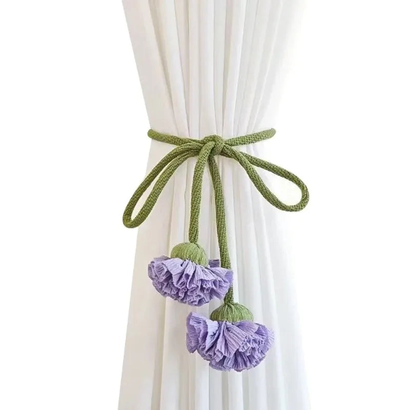Fashion Flower Shape Curtain Tieback Elastic Band Window Buckles Qme Purple