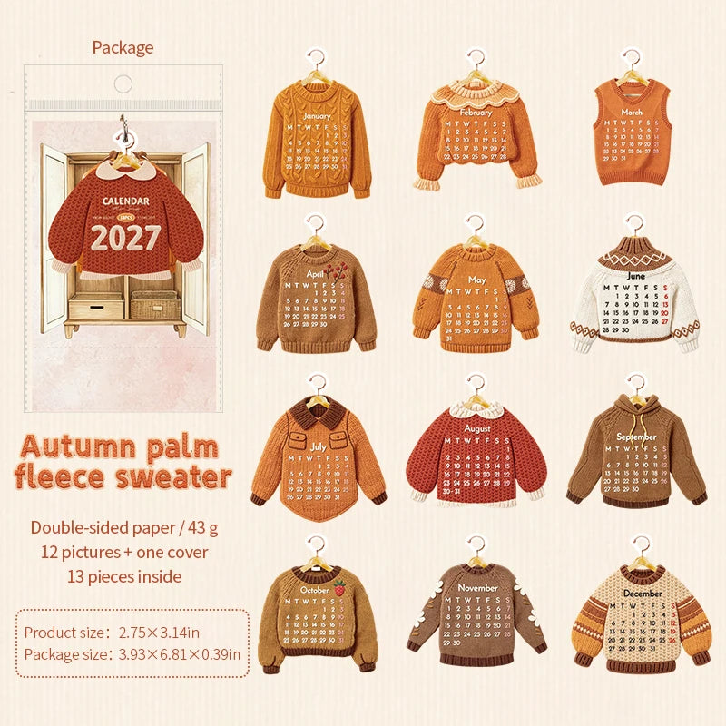 2027 Cute Creative Wardrobe-Shaped Mini Clothes Desk Calendar, Desktop Ornament, Tearable Calendar & Journal Scrapbook Material Qme C