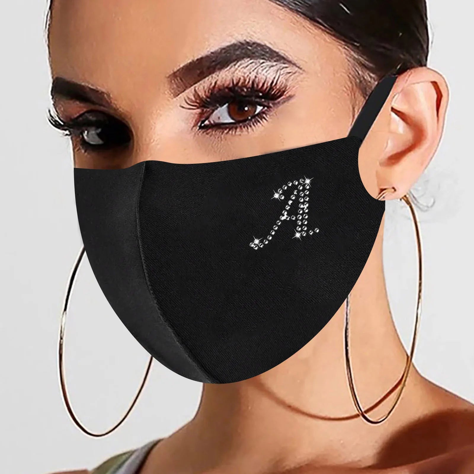 Rhinestone Letter Ice Silk Cotton Mask Adult Black Resuable Washable Soft and Comfortable Mask Outdoor Cycling Mask Qme A