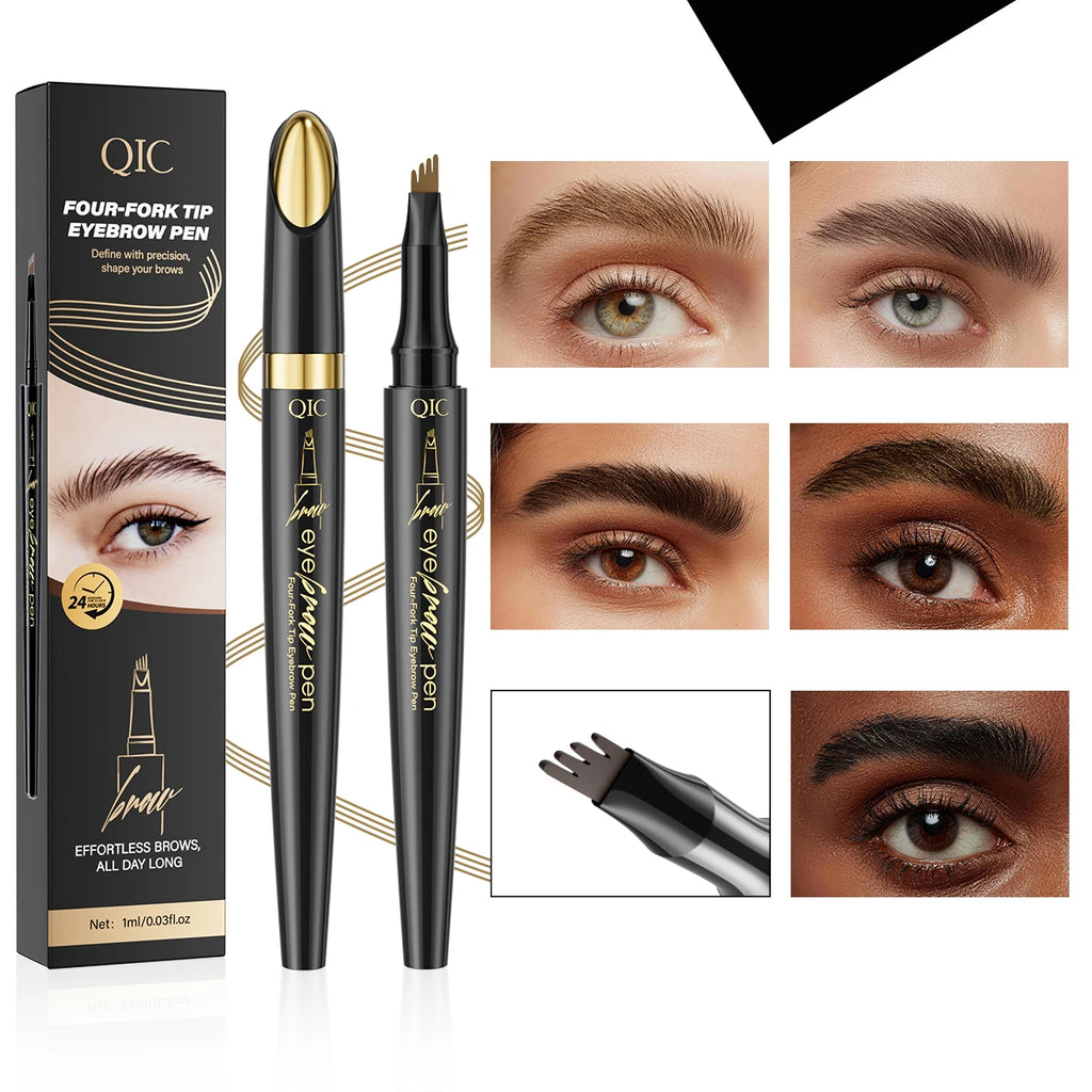 4DMicro-Textured Eyebrow Pencil, 4-Prong Tip Tattoo Eyebrow Pen, Liquid Eyebrow Pencil, Waterproof, Sweat-Resistant,Smudge-Proof Qme