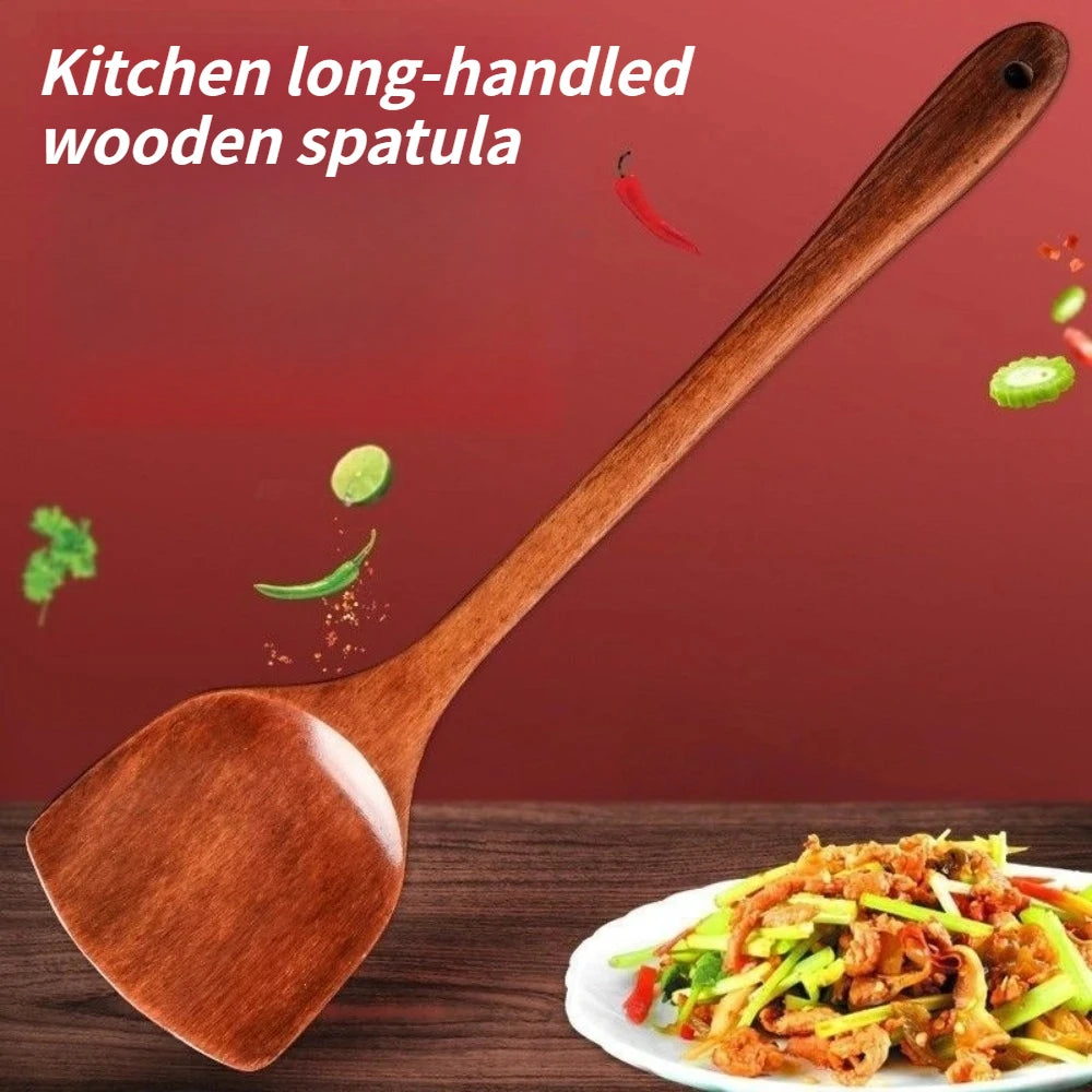 1/3/5Pcs Wooden Spatula Spatule Cuisine Long Manche Bois Antiadhésive Spatule Domestique Pour Poêle Cuisson Quotidienne Qme