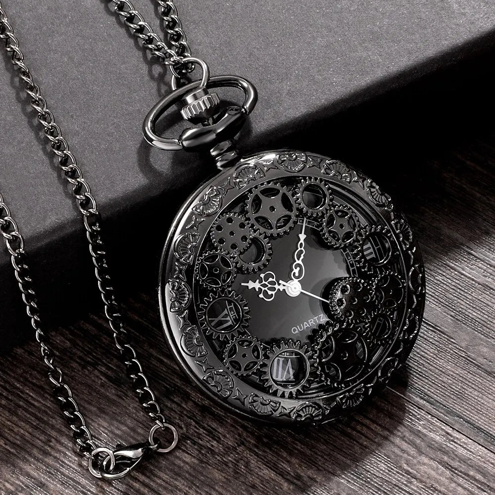 1pcs Punk Copper Retro Hollow Gear Hollow Quartz Pocket Watch Necklace Hanging Bracelet Men and Women with Chain Gift Qme
