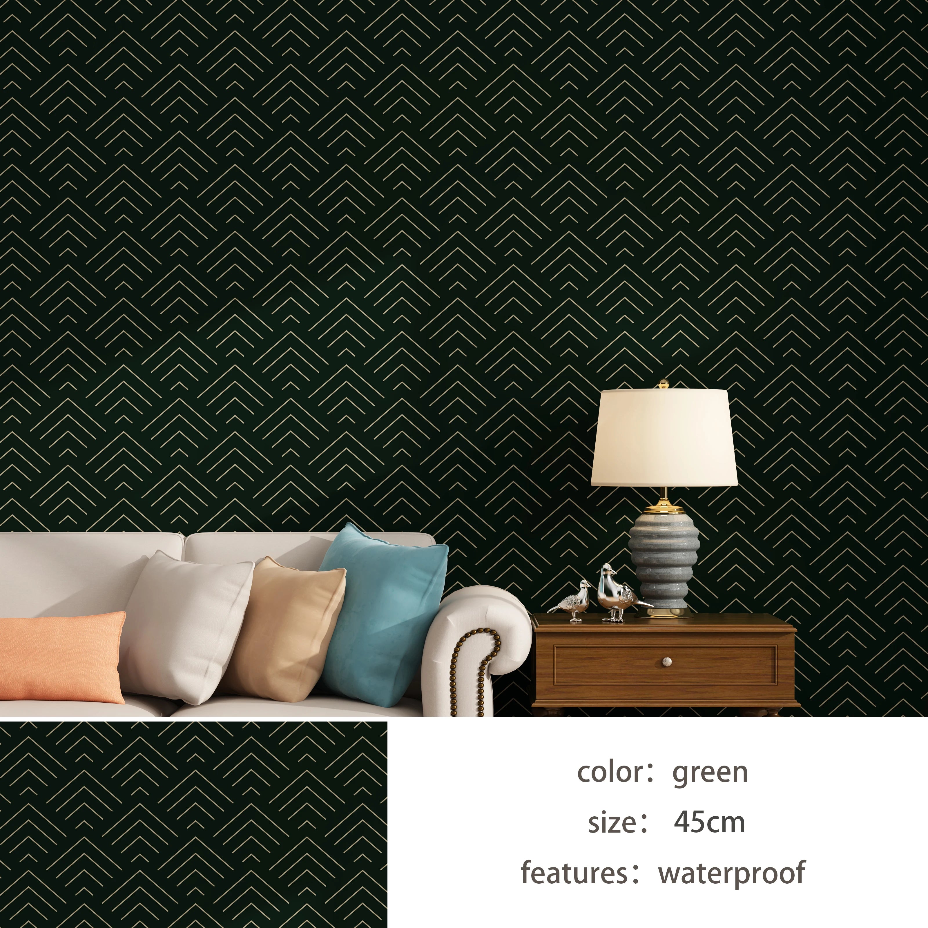 Waterproof Moisture-proof Thickened European Modern Wall Sticker Qme green 45cmX3m
