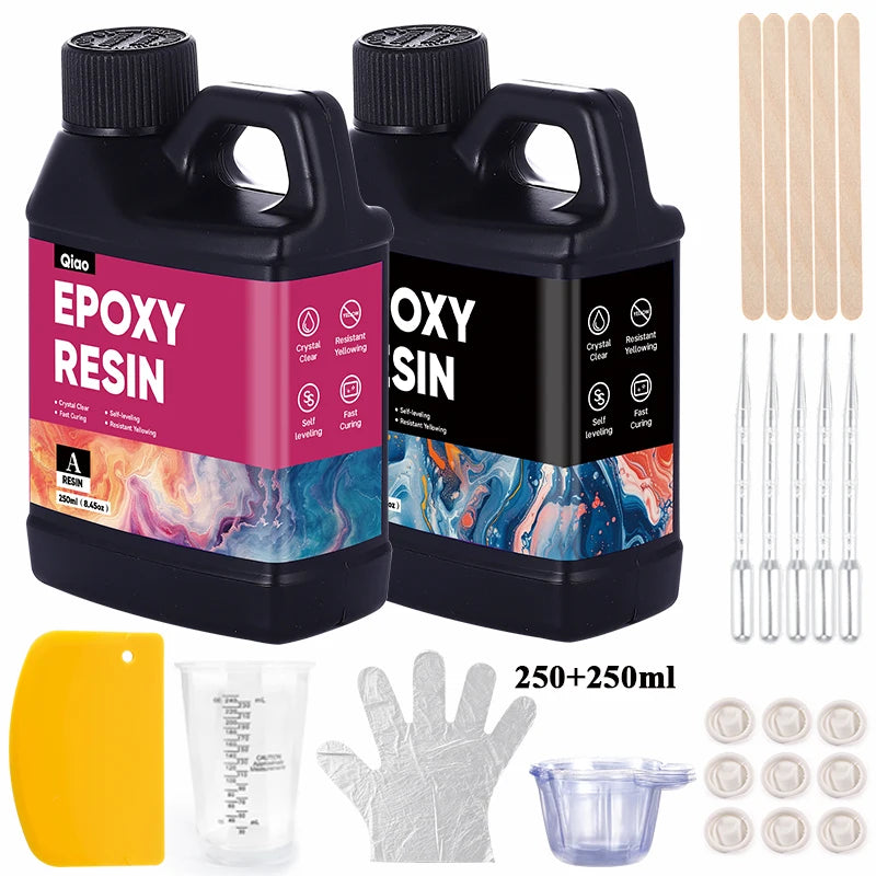 Crystal Clear Epoxy Resin Kit – Bubble-Free, Anti-Yellowing, 1:1 Easy Mix Epoxy Reisn for Resin Art, Casting & DIY Molds Qme 250ml 250ml kit