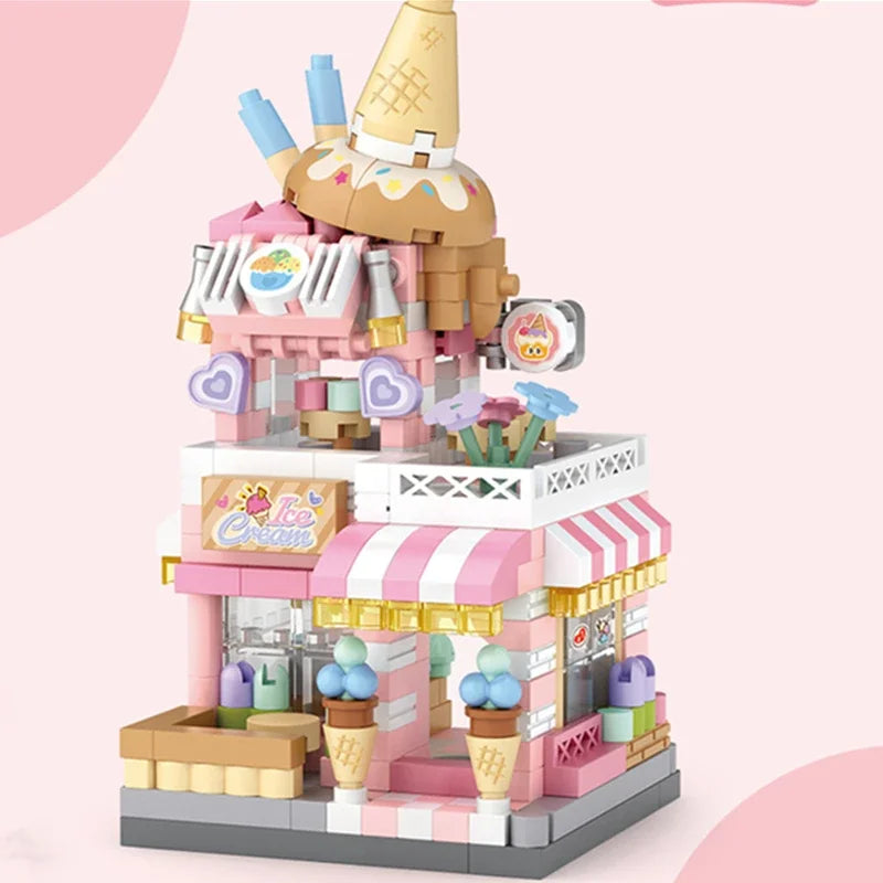 Restaurant Dessert Coffee Pet Fruit Store Street View Food House Building Blocks Kit Girls Bricks Model Kids Boy Toy Child Gifts Qme Opp bag