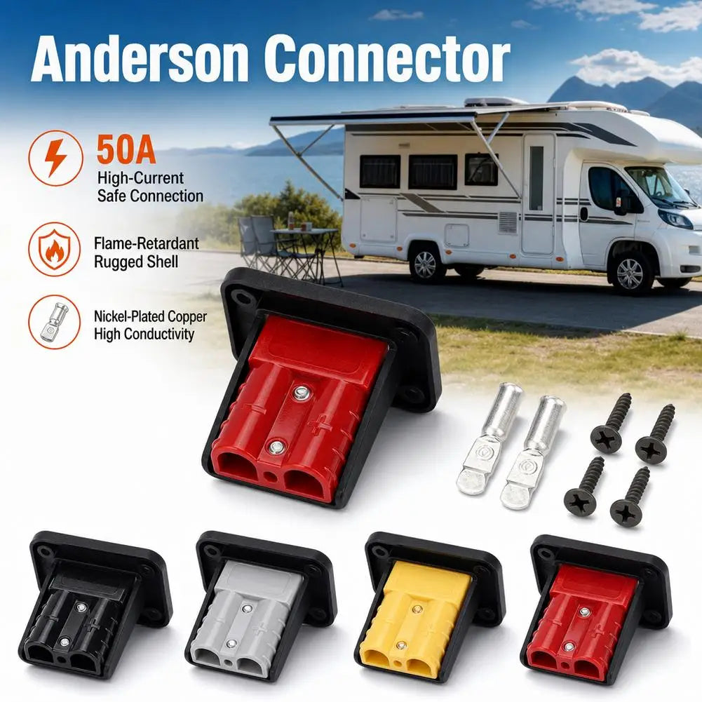 50 Amp Charging Battery Connector Flush Mount Anderson Plug Kit Mounting Bracket Panel Cover Accessories for Caravan Camper Boat Qme