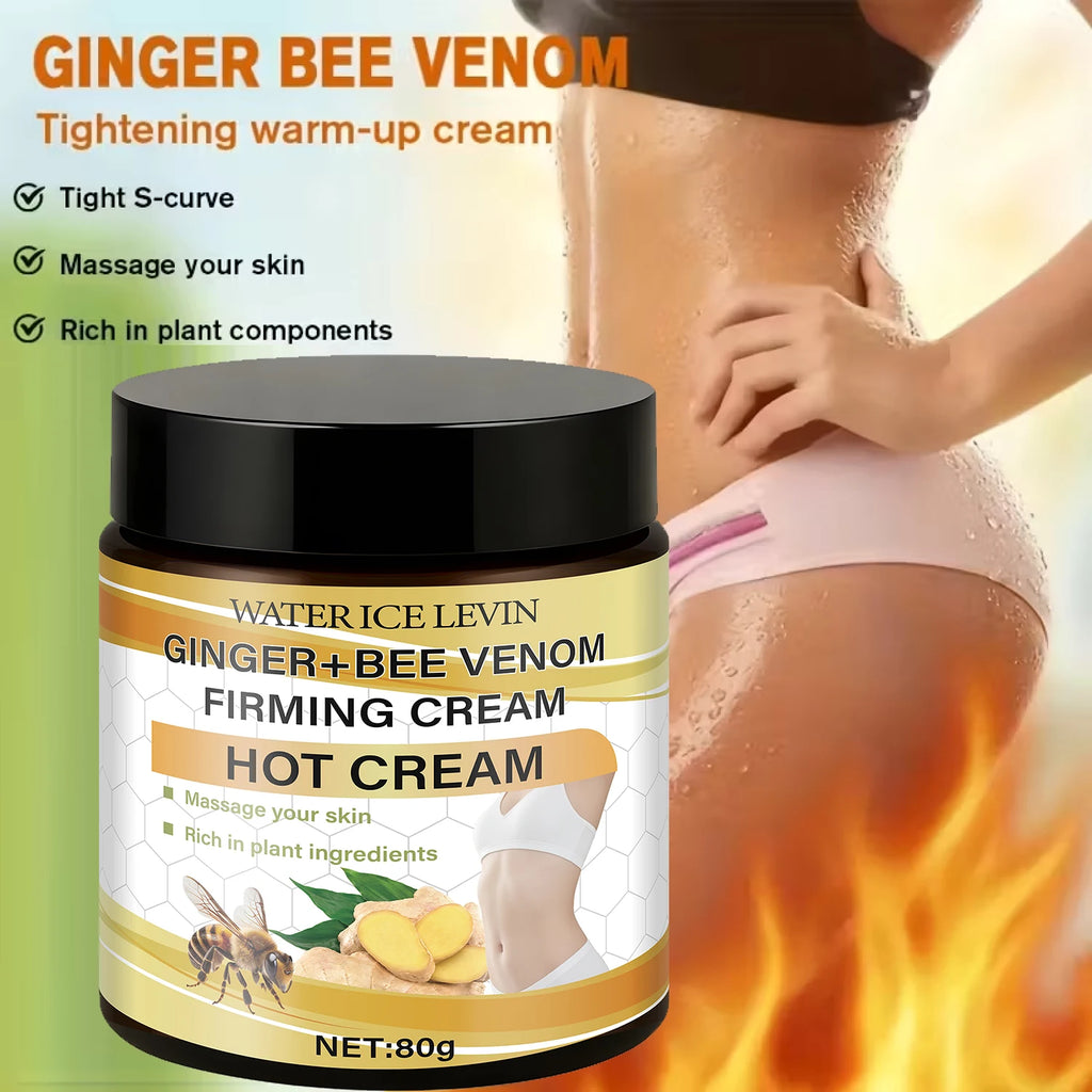 Ginger & Bee Venom Hot Firming Cream - Pre-Workout Warming Moisturizer to Heat Skin,Define with Plant-Based Ingredients. Qme