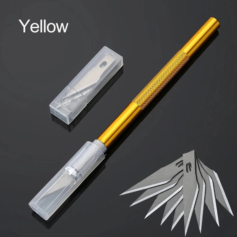 Dough Carving Knife Non-Slip Handle With 10Pcs Blade Scalpel Engraving Cutter Sculpture Carving Knife Pastry Baking Cake Tools Qme Yellow With 10 Blade