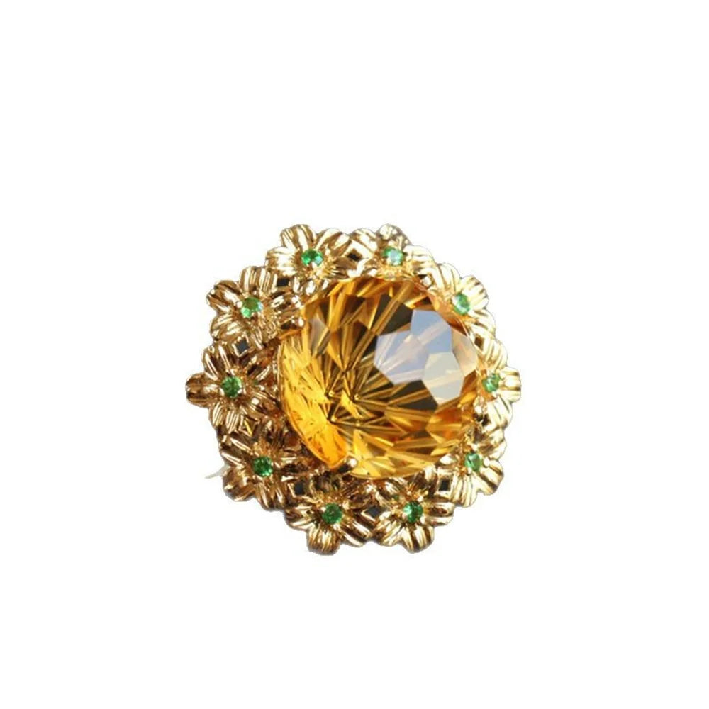 Exquisite Craft Cutting High Imitation Yellow Crystal Ice Flower Flower Open Ring for Women's Party Luxurious Sparkling Jewelry Qme